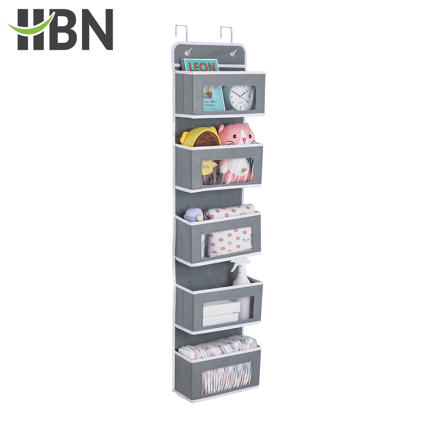 HBN 5-Shelf Over The Door Hanging Organizer with 2 Metal Hooks, Door Wall Mount