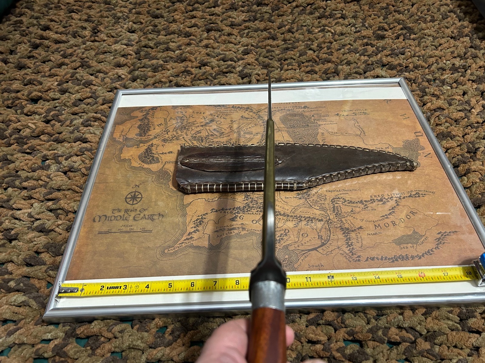 Big ol vintage custom bowie knife 12" blade 18" OAL, with custom leather sheath.