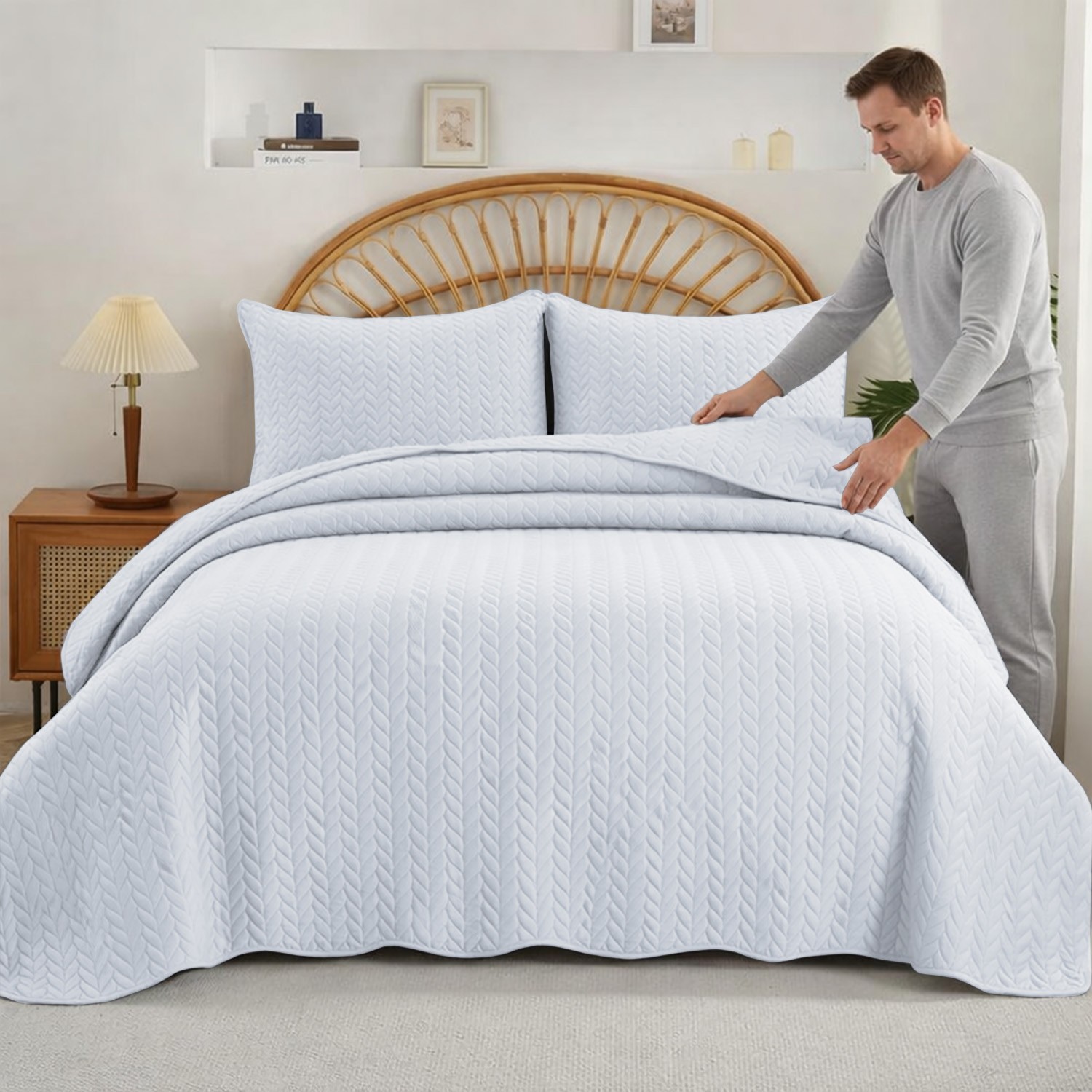 California King Quilt Luxury Bedspread Coverlet Bed Throw Bedding Set + 2 Shams