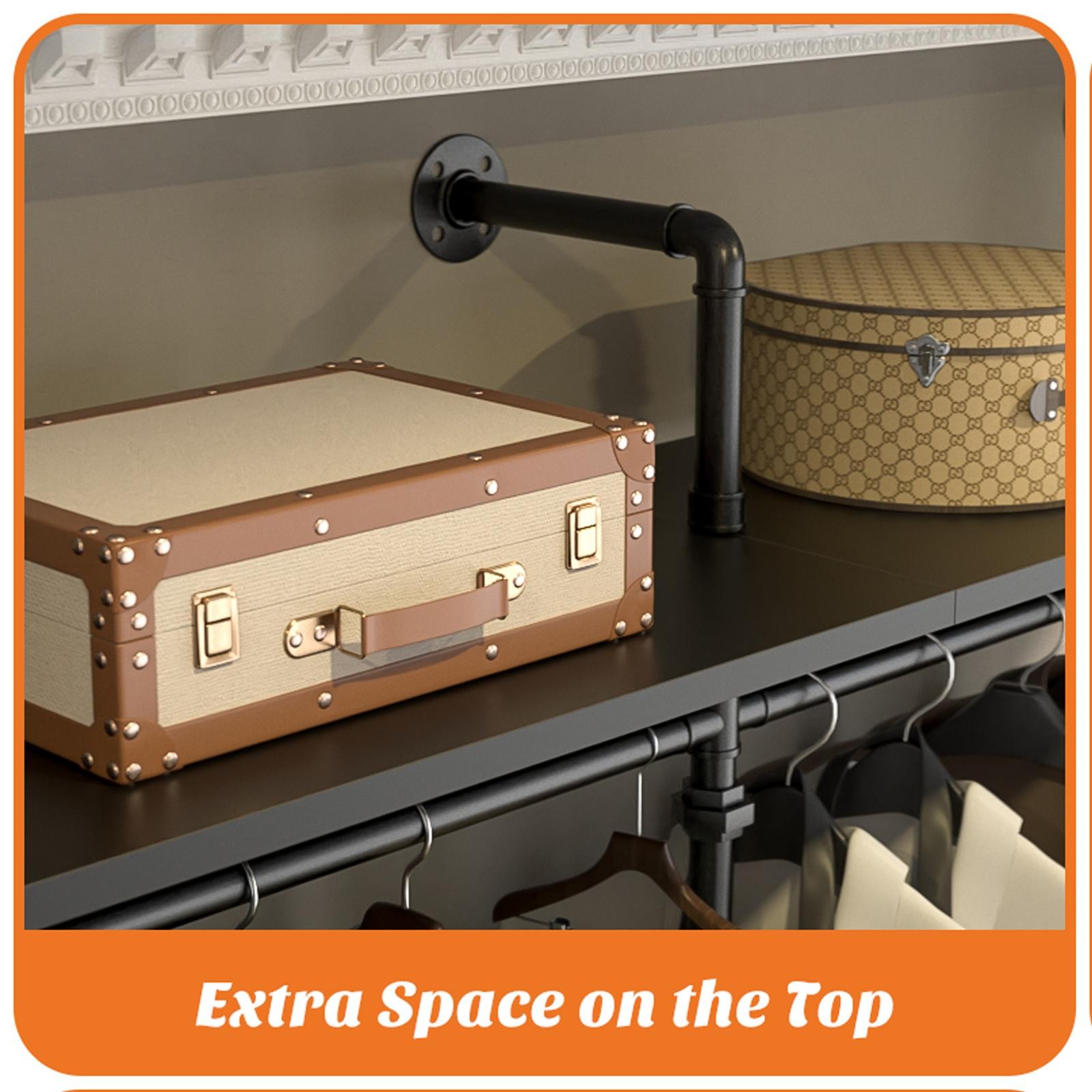 Open Box Wall Mounted Clothes Rack Industrial Pipe Closet System with LED Light