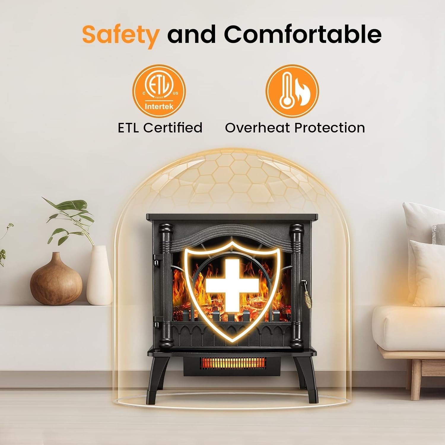 Electric Fireplace Heater, 20'' Infrared Fireplace Heater 1000/1500W, 3D Realist