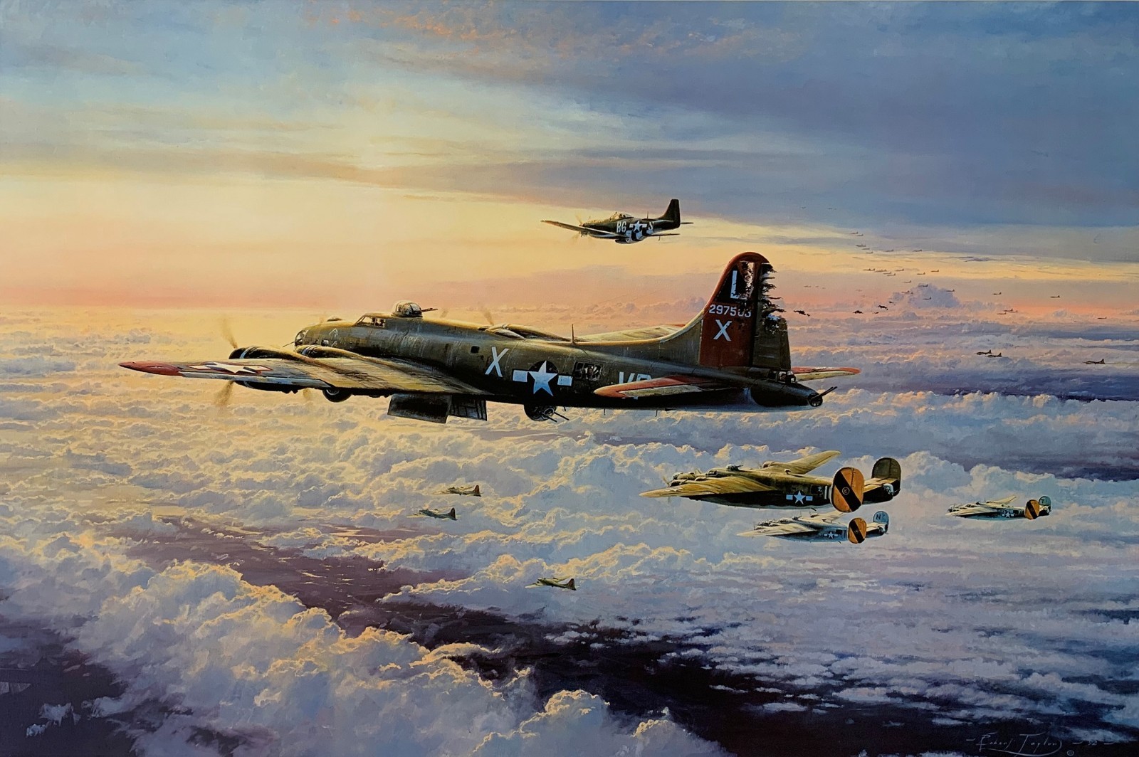 Mighty Eighth, Coming Home by Robert Taylor print signed by WW2 B-17 pilots