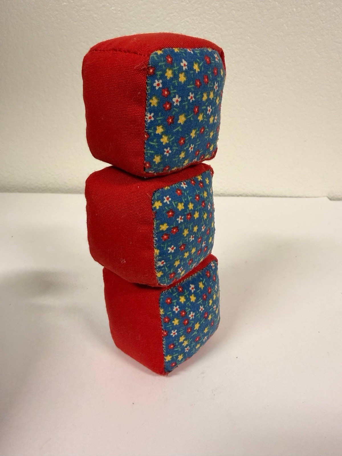 Vintage Juggling Bean Bags Set of 3 Fabric Cubes 2” Retro Handmade