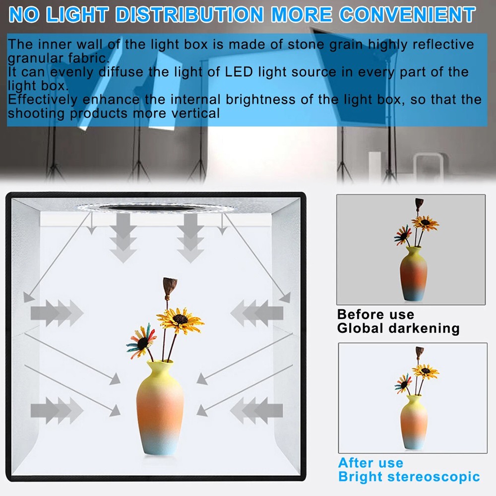 PULUZ 12" Large LED Light Box Photo Tent Dimmable Photography Studio Shooting US