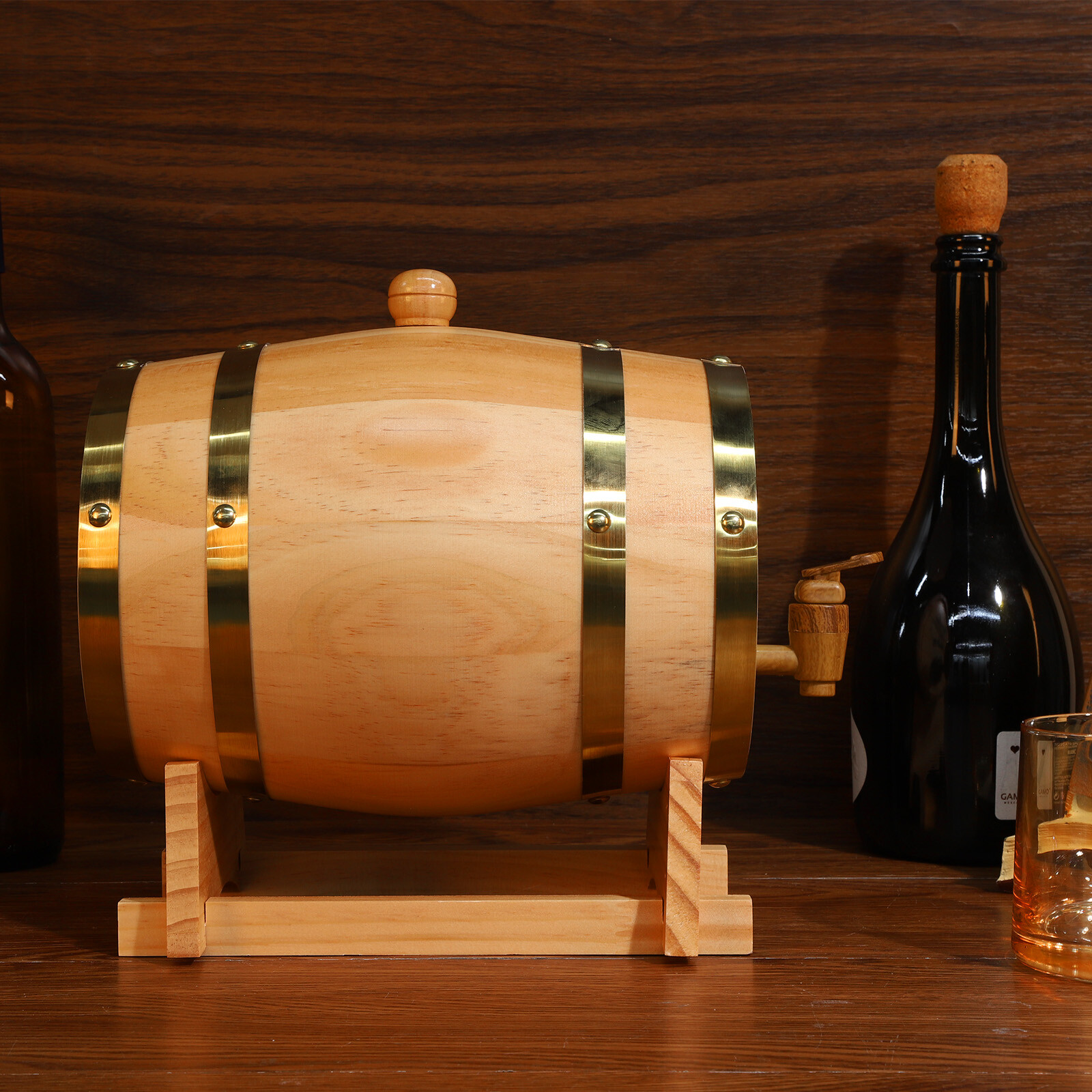 3 Liter Oak Aging Barrel with Stand, Bung, and Spigot - Age Cocktails, Bourbon