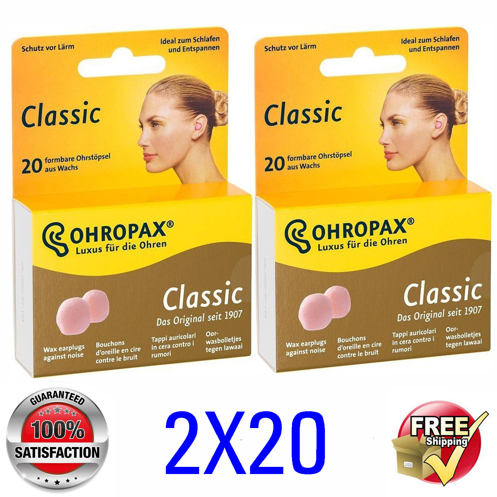 2x20 Ohropax @ Wax Moldable Ear Plugs Against Noise Sleep SINCE 1907 @ 2x20=40