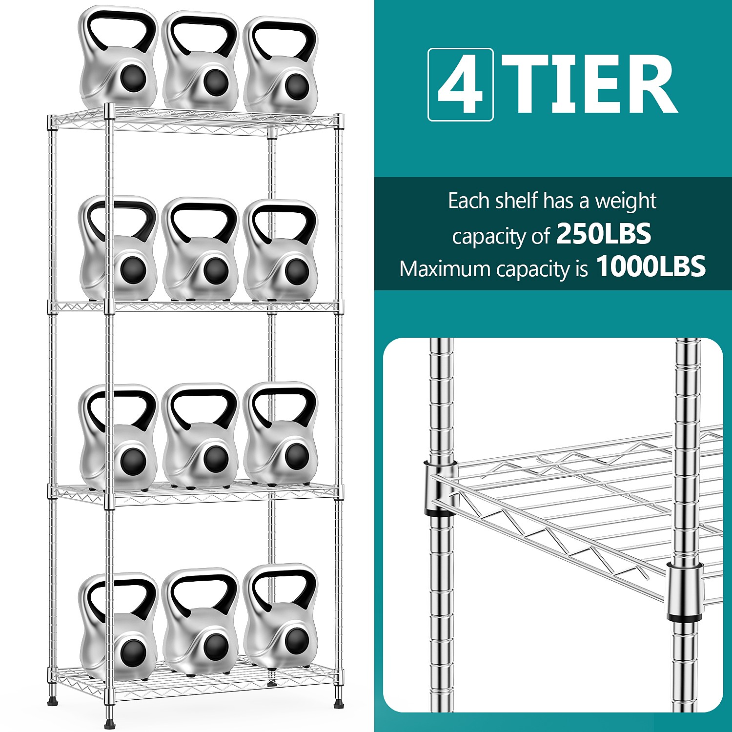 4Tier Steel Wire Storage Shelving 5-Tier Utility Shelving Unit with Wheels