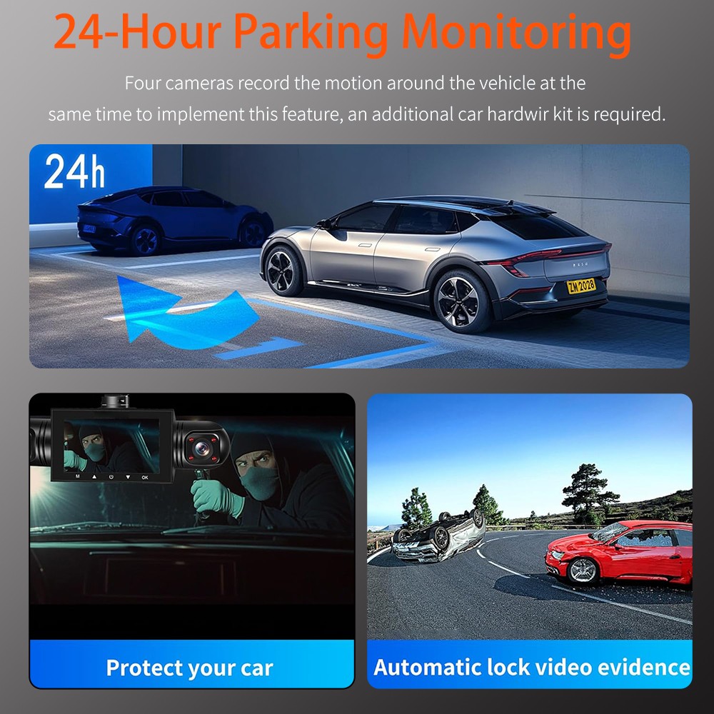 360° 4 Channel 1080P HD Car Dash Cam Front and Rear Inside Left Right + Camera