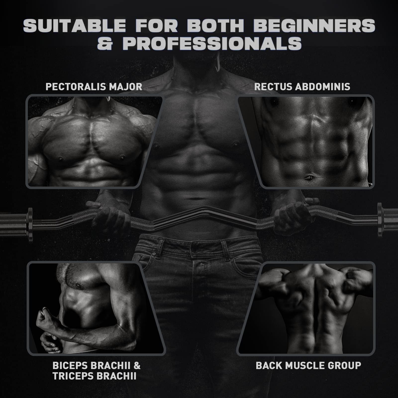 Olympic EZ Curl Bar 47" for Weight Lifting with 2 Spring Collars, Barbell