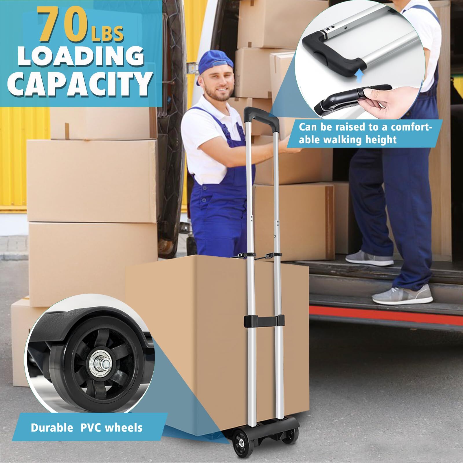 Small Folding Hand Truck Dolly Wheels Lightweight Aluminum Foldable Luggage Cart