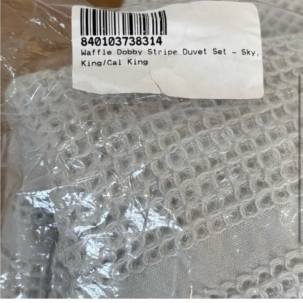 Boll & Branch King/Cal Waffle Dobby Stripe Duvet Cover Set Organic Cotton NWOT