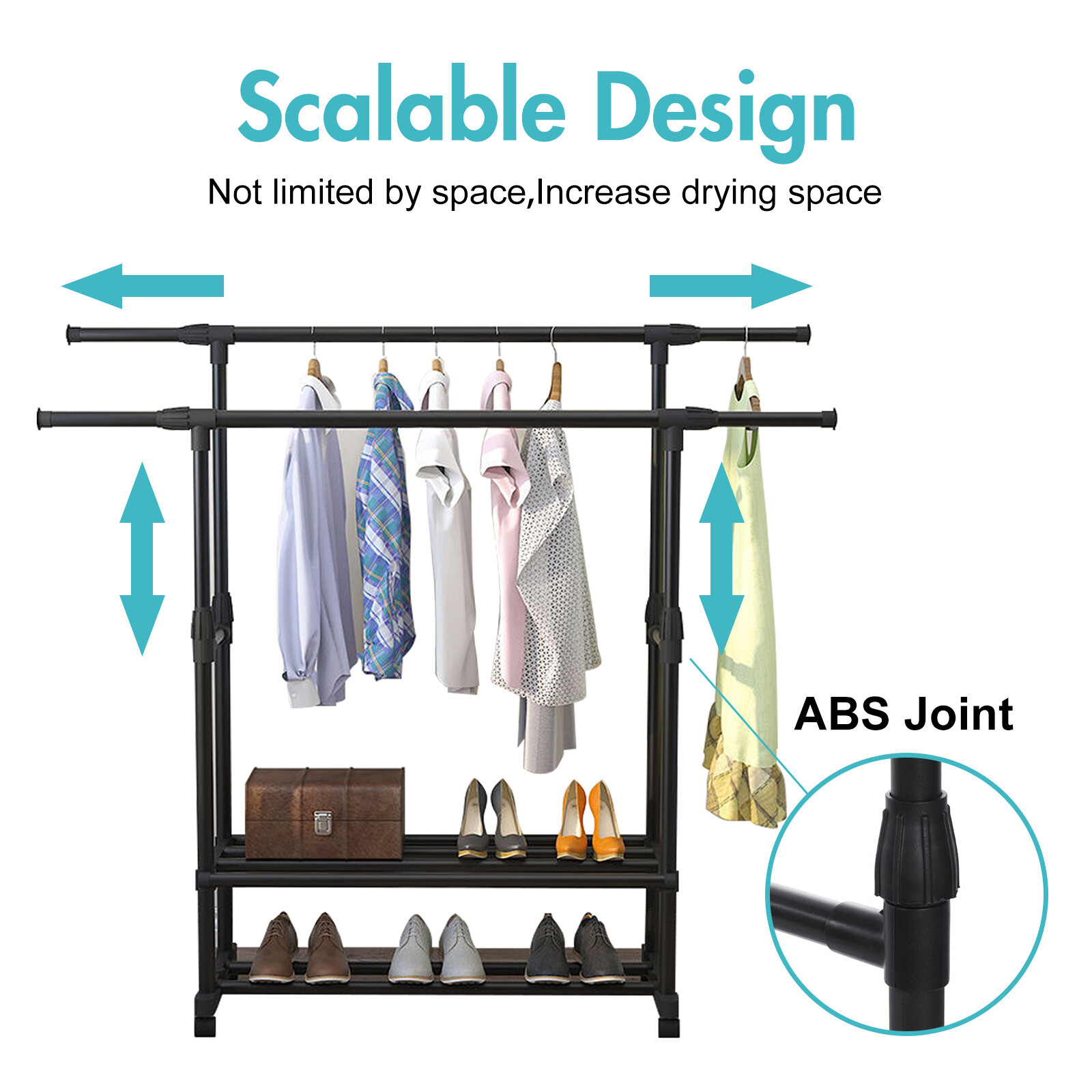 Heavy Duty Clothing Garment Rack Rolling Clothes Organizer Double Rails Hanging