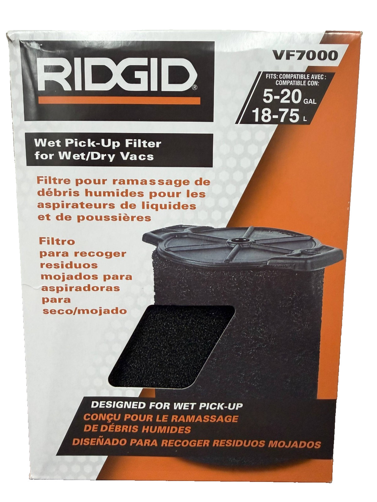 Ridgid VF7000 Wet-Pickup Filter Black for 5-20 Gallon Wet & Dry Vacuum Cleaners