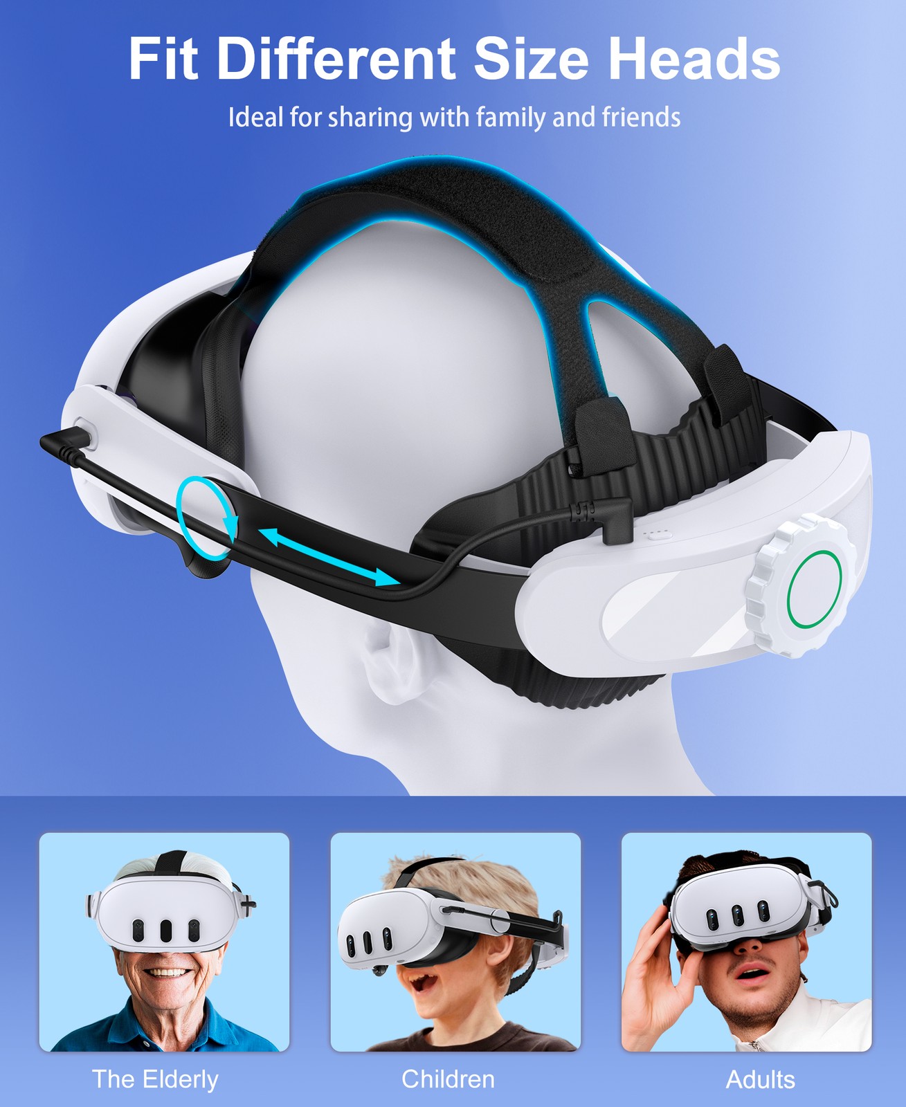 Head Strap with 10000mAh Battery Pack for Meta Quest 3S/Quest 2/3, VR Headset