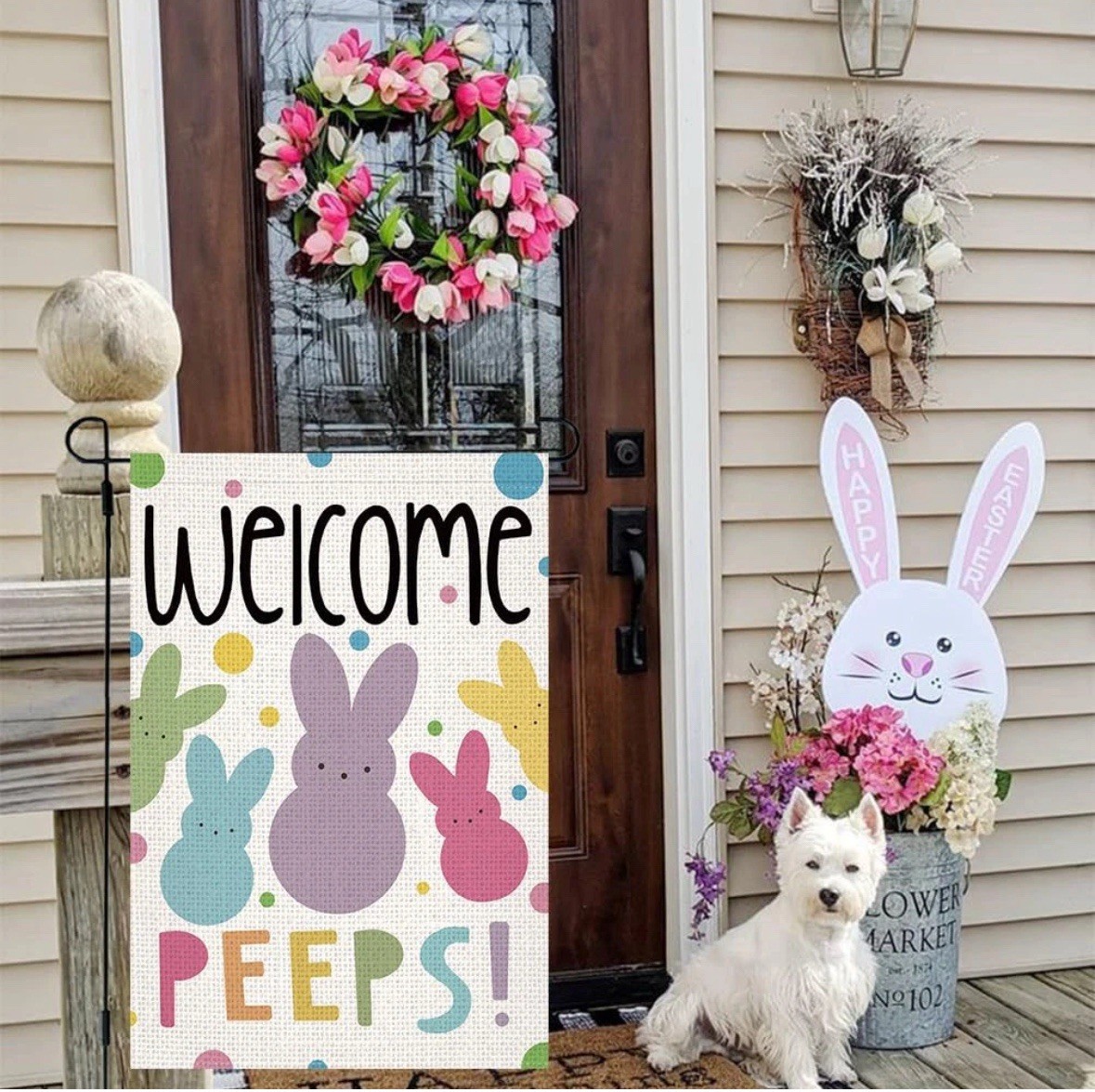 Spring Peeps EASTER GARDEN FLAG 12" x 18" ~ WELCOME PEEPS ~ Vibrant Colors