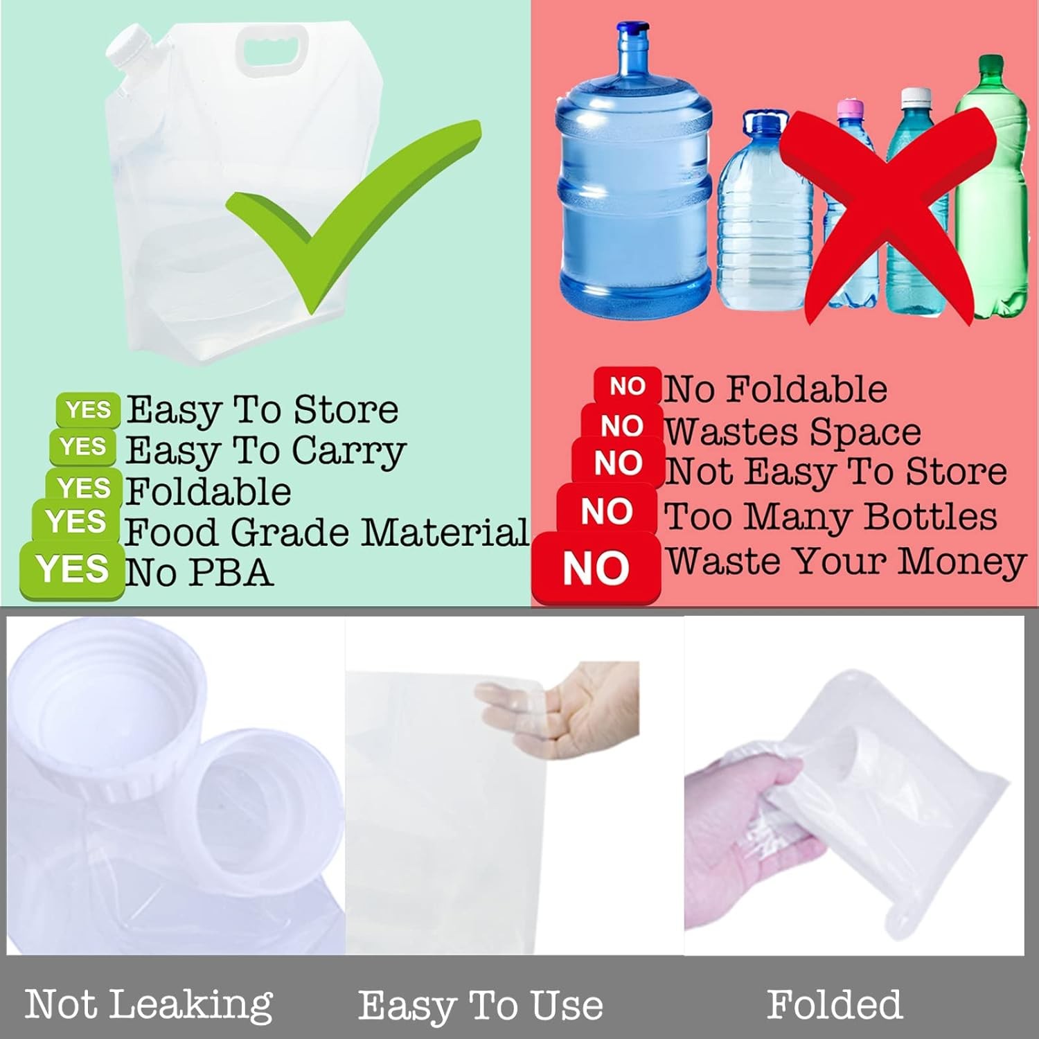 21 Gallons (8 pcs, 2.6 Gallons Each), Water Storage Containers, Foldable Water B