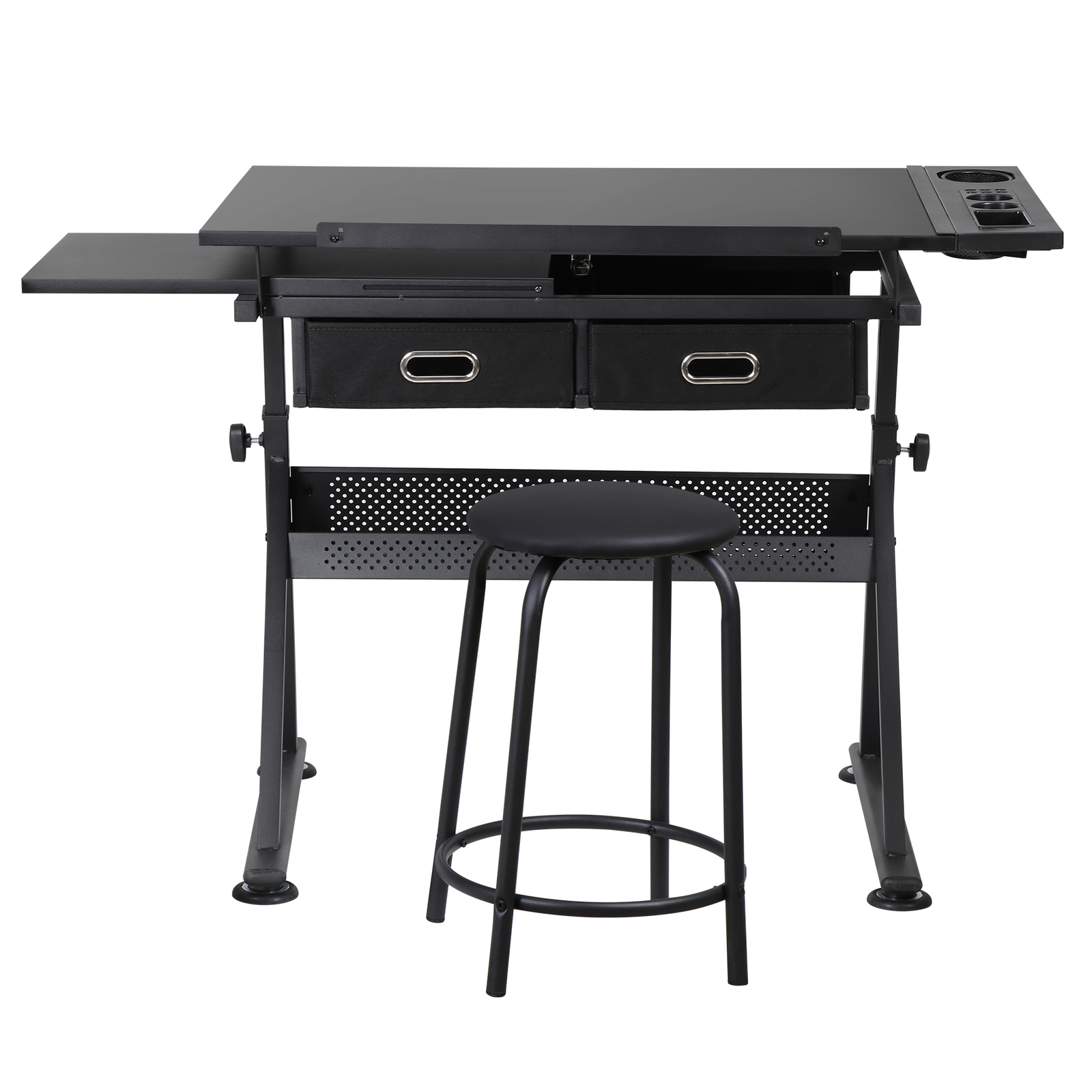 Drafting Table Drawing Desk Art Craft Workstation Adjustable with Stool Black