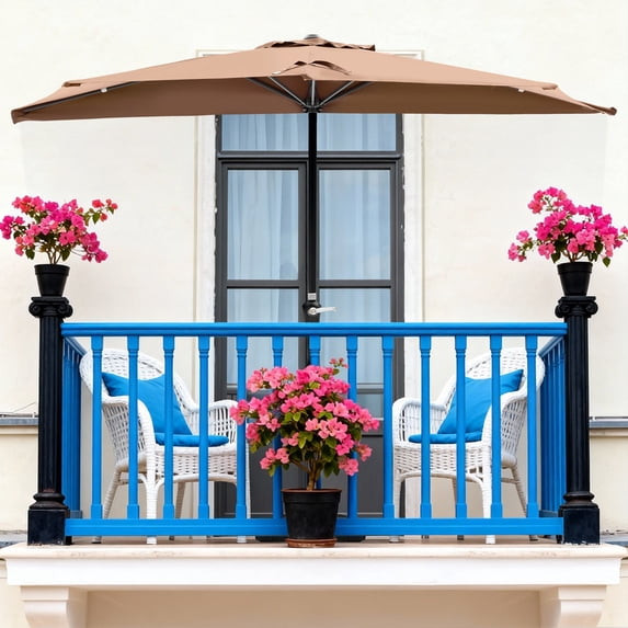 Gianna 9FT Half Patio Umbrella w/ Crank Scalloped Sun Shade Balcony Khaki