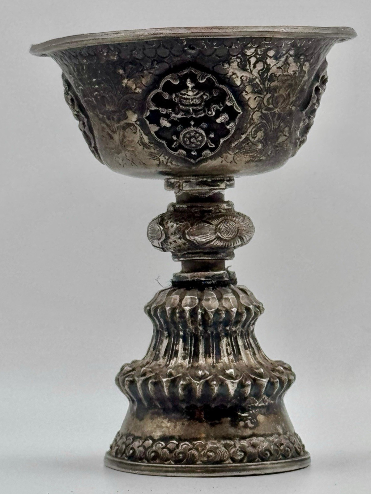 Vintage Tibetan Silver Yak Butter Lamp from Tibet