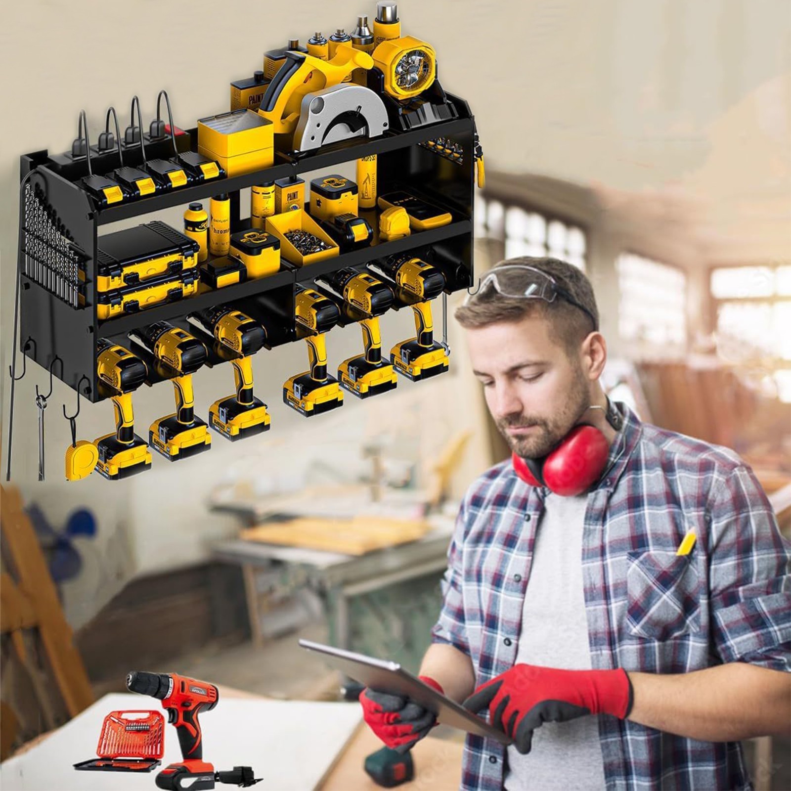 Heavy Duty Power Tool Organizer Drill 25" 3-Layer Holder Wall Mount Storage Rack