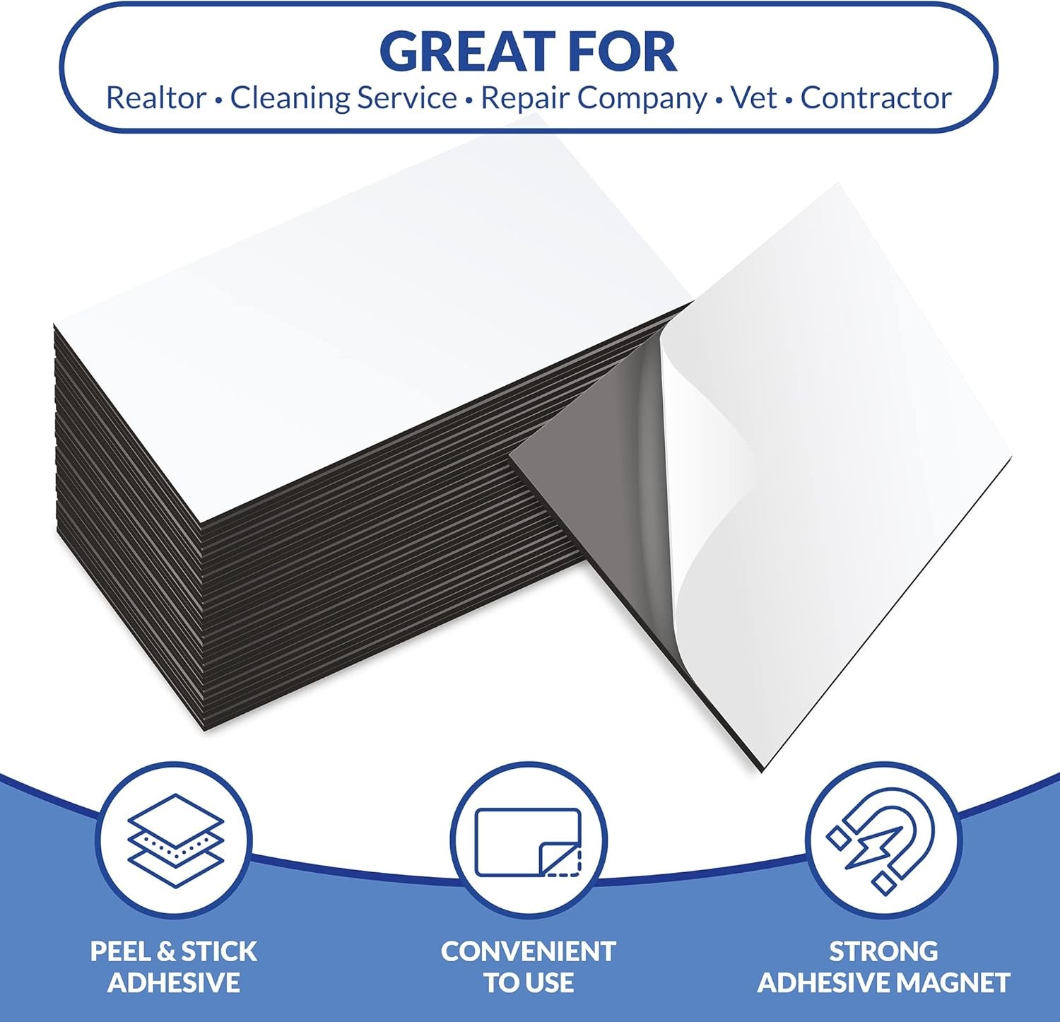 Business Card Magnets Pack of 100 – Customize with Peel and Stick Adhesive Magne