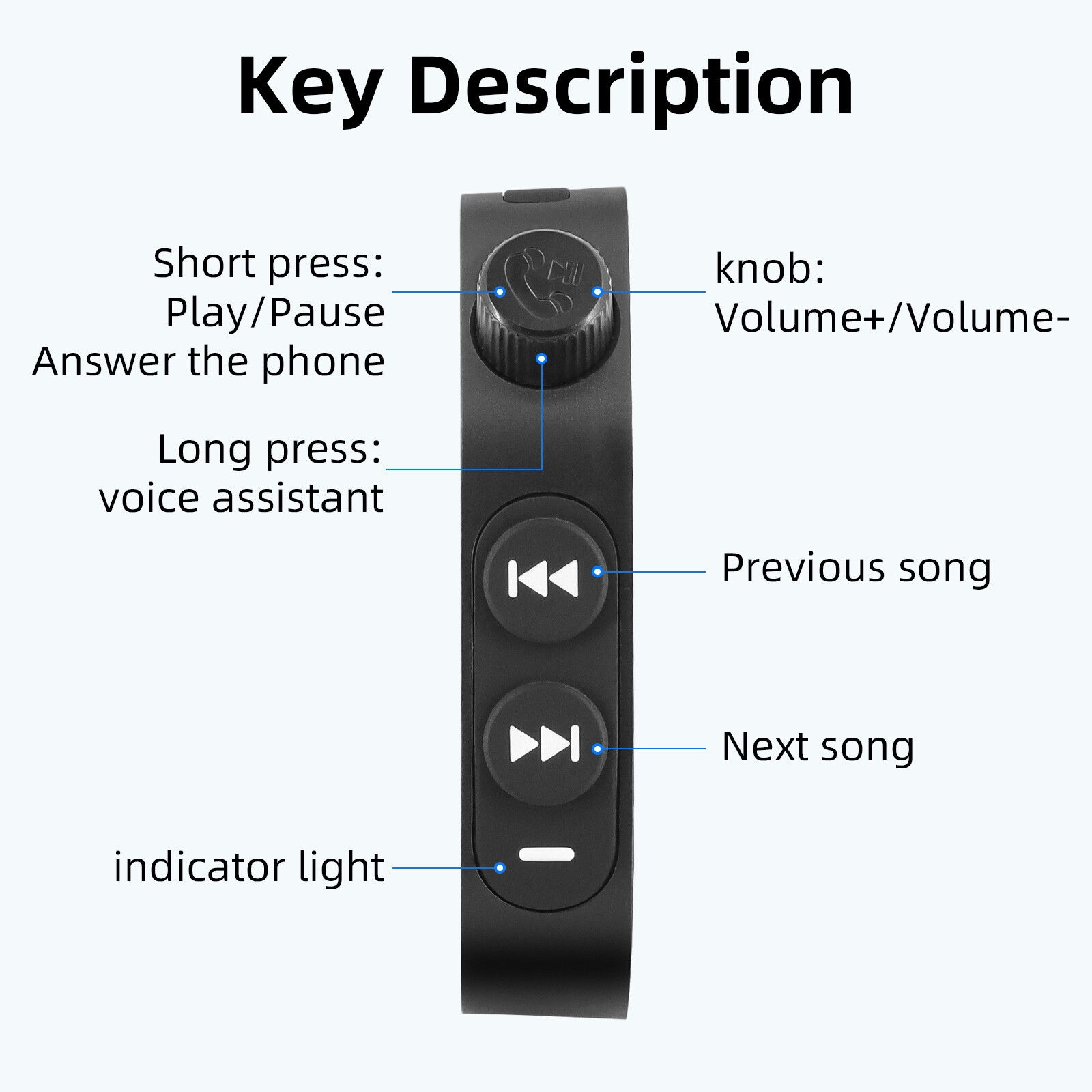 Black Wireless Bluetooth Media Button Remote Controller For Motorcycle Handlebar