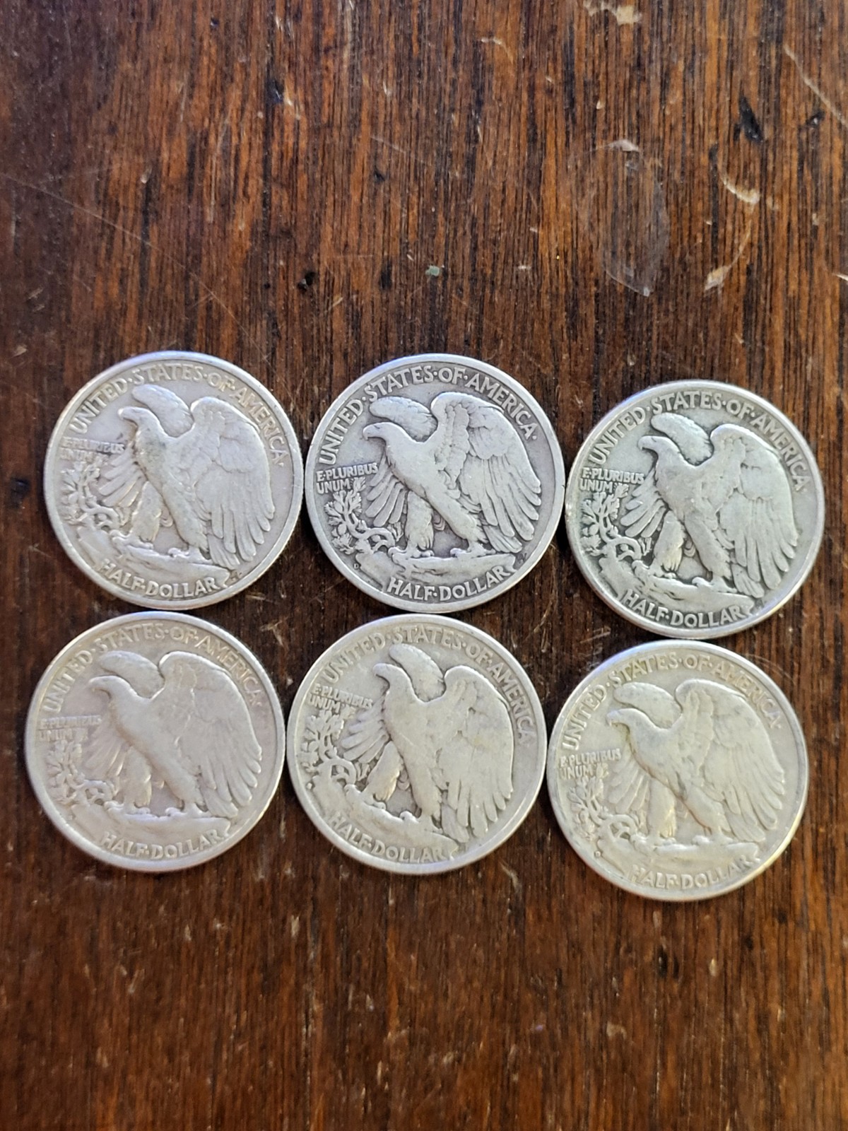 Walking Liberty Half Dollar 90% Silver-1940's- Lot Of 6
