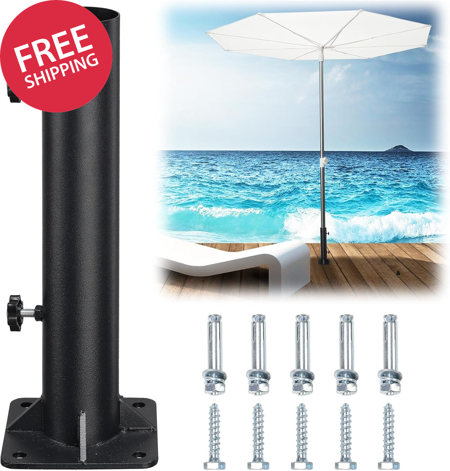 Heavy Duty Deck Umbrella Mount Patio Outdoor Flag Pole Holder Base Bracket