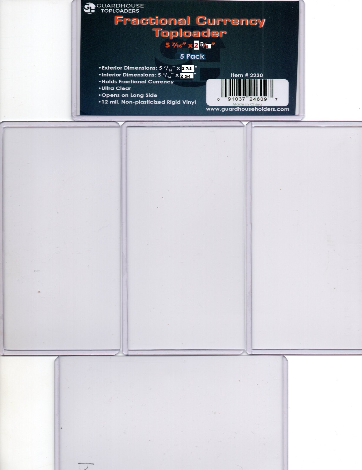 5 GUARDHOUSE FRACTIONAL CURRENCY RIGID TOPLOADERS 2 7/8" x 5 7/16" 12 mil THICK