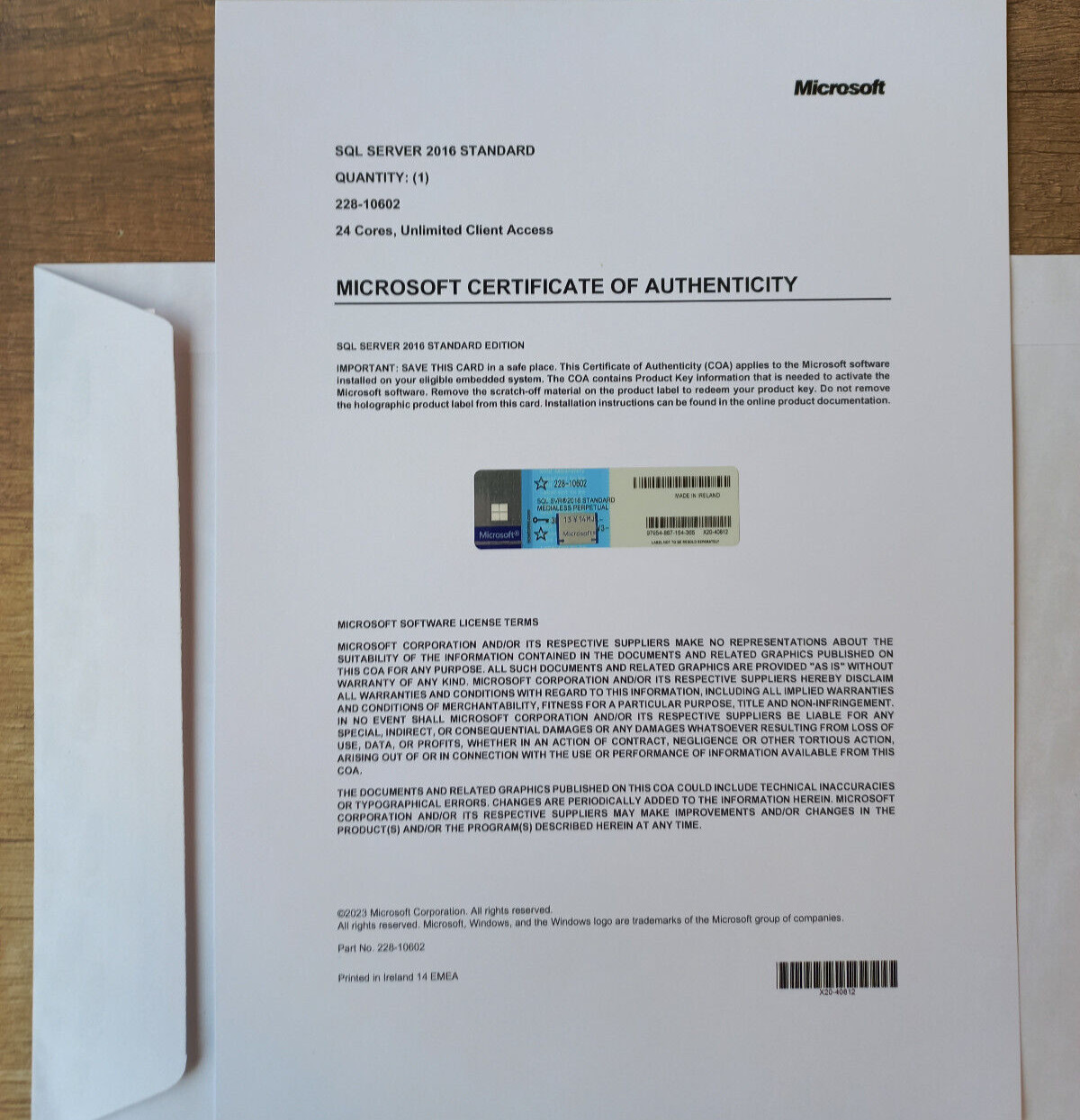 Microsoft SQL Server 2016 Standard 24 Core License unlimited User CALs 228-10602