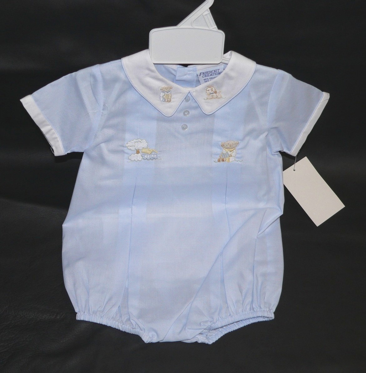 NWT Friedknit Creations Blue Boys White Collar Newborn Creeper  #13112 Cotton Bl