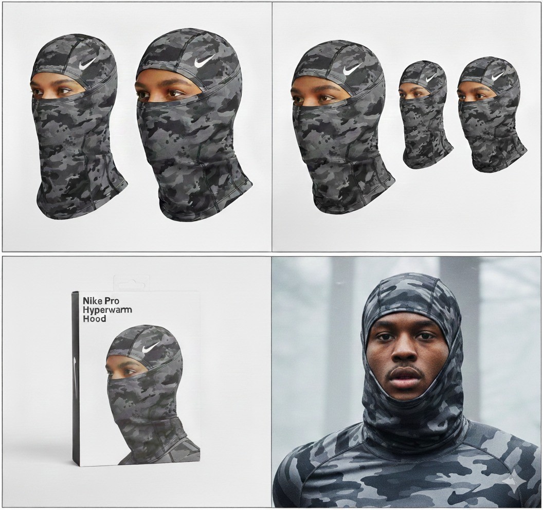 Nike Pro Hyperwarm Ski Mask Hood Therma-Fit - Grey Camo -SHIPMENT SAME DAY!