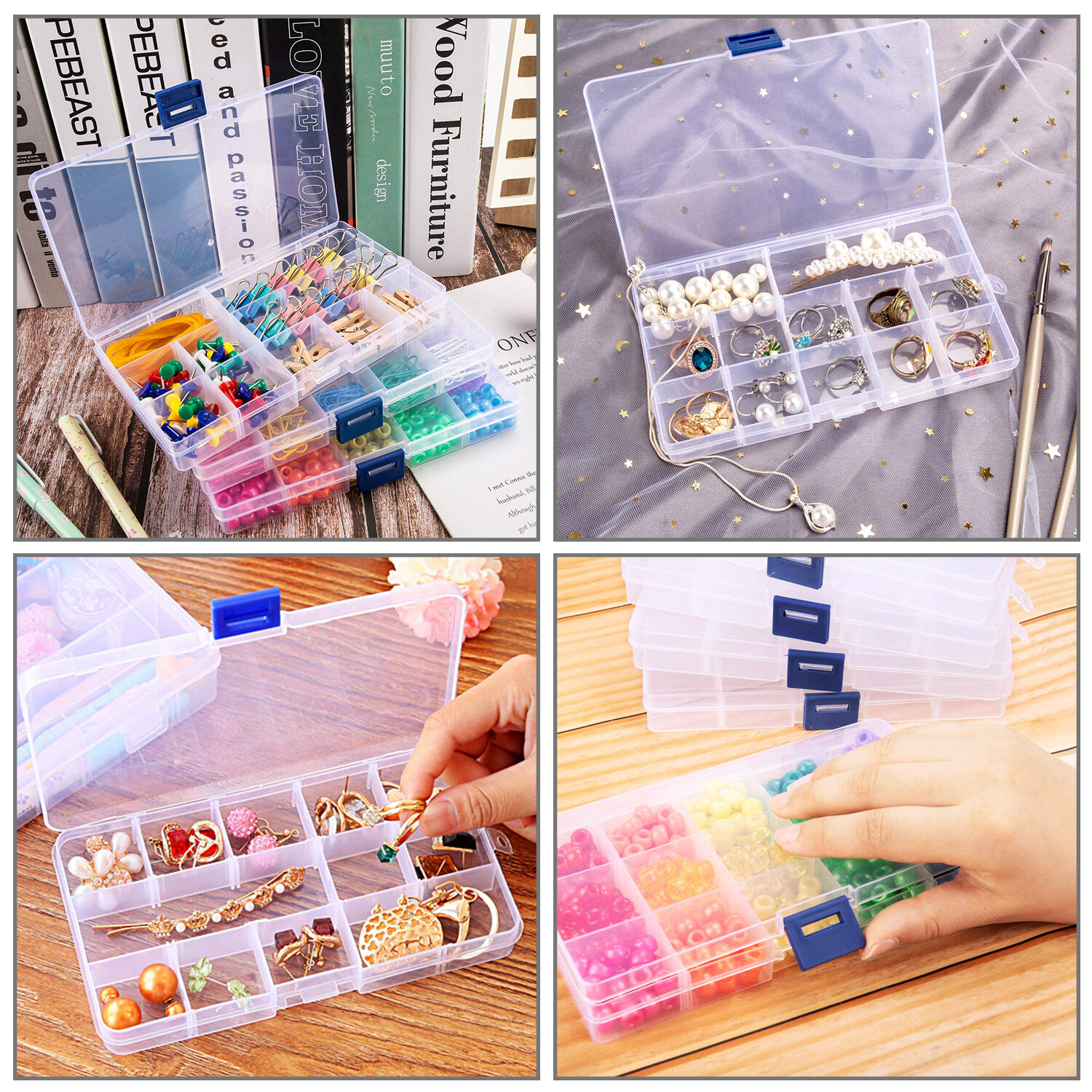 6 Pack Clear Jewelry Box Plastic Bead Storage Craft Container Earrings Organizer