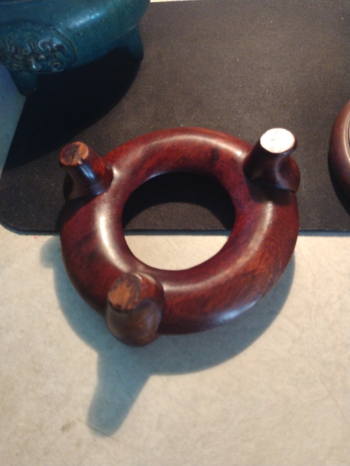 19th CENTURY CHINESE TURQUOISE GREEN GLAZED FOOTED FOO DOG CENSER * W/STAND