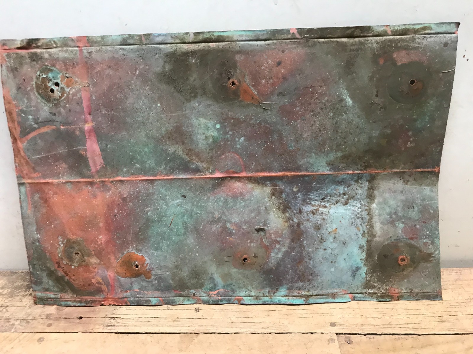 Sheet Copper 18" x 11 3/4" Natural Patina Colors Verdigris gauge 24 (J)
