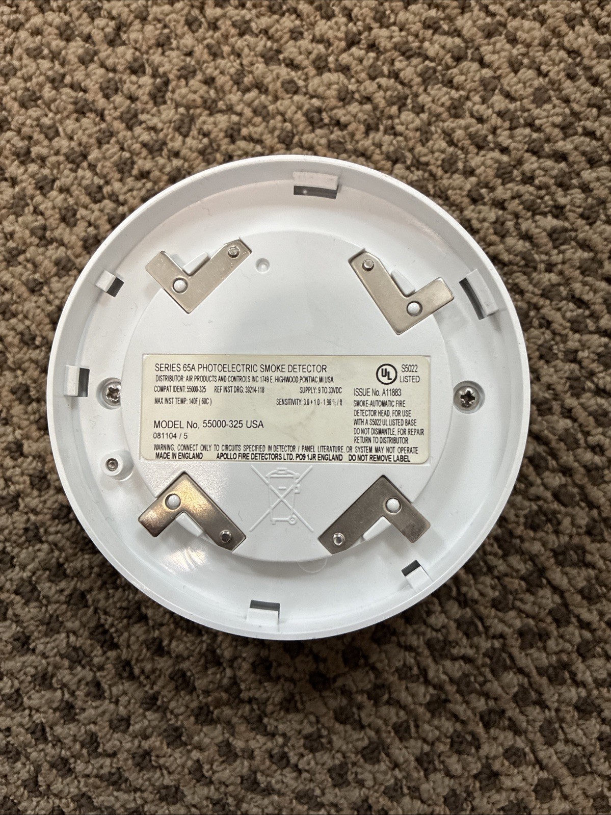 APOLLO SERIES 65A 55000-325 PHOTOELECTRIC SMOKE DETECTOR