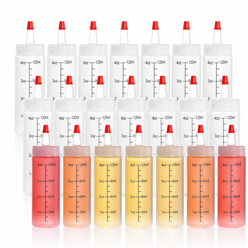 22-Pack 4oz Squeeze Bottles – Plastic Condiment Squirt Bottles w/ Red Tip Caps