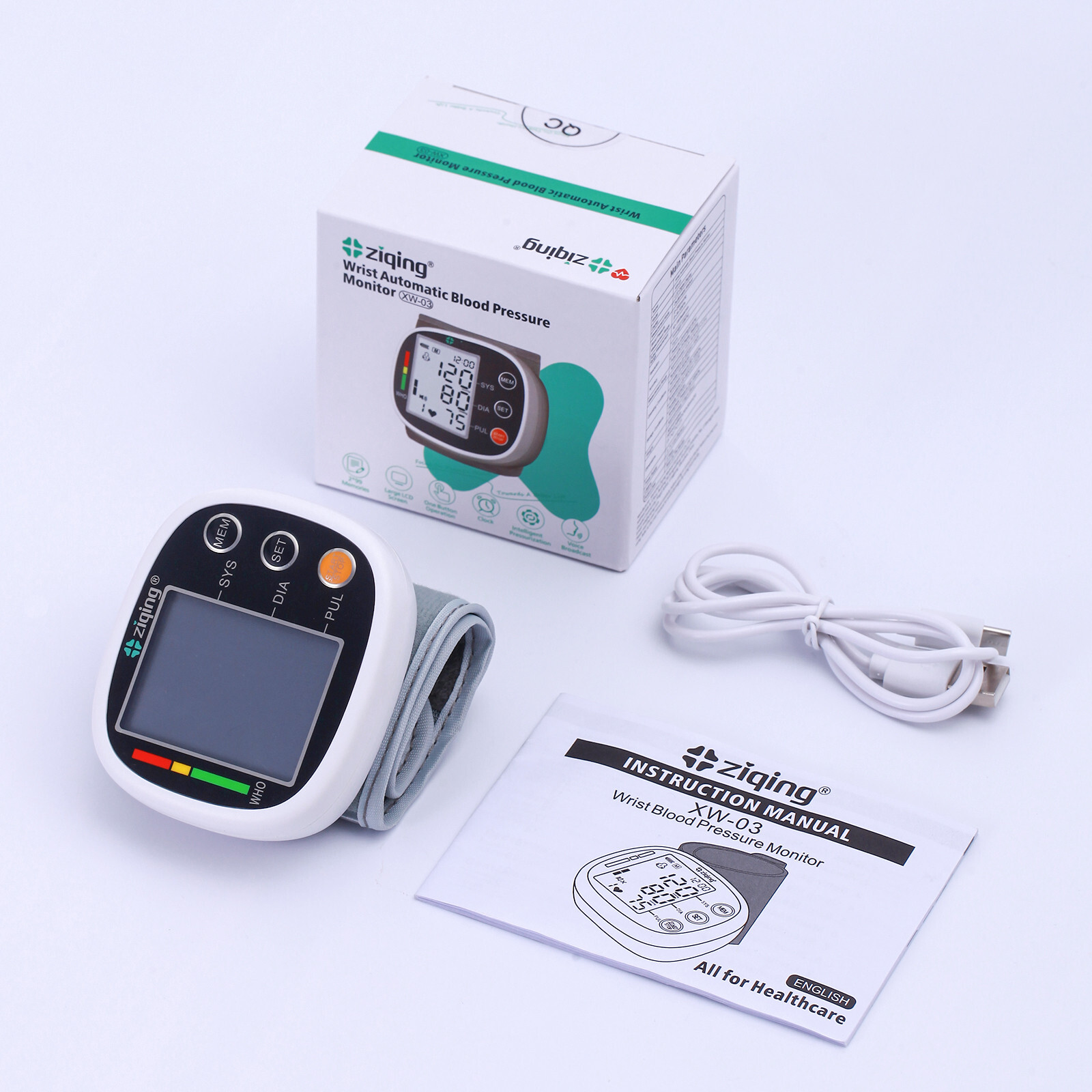 Rechargeable Sphygmomanometer Digital Blood Pressure Monitor Wrist Black