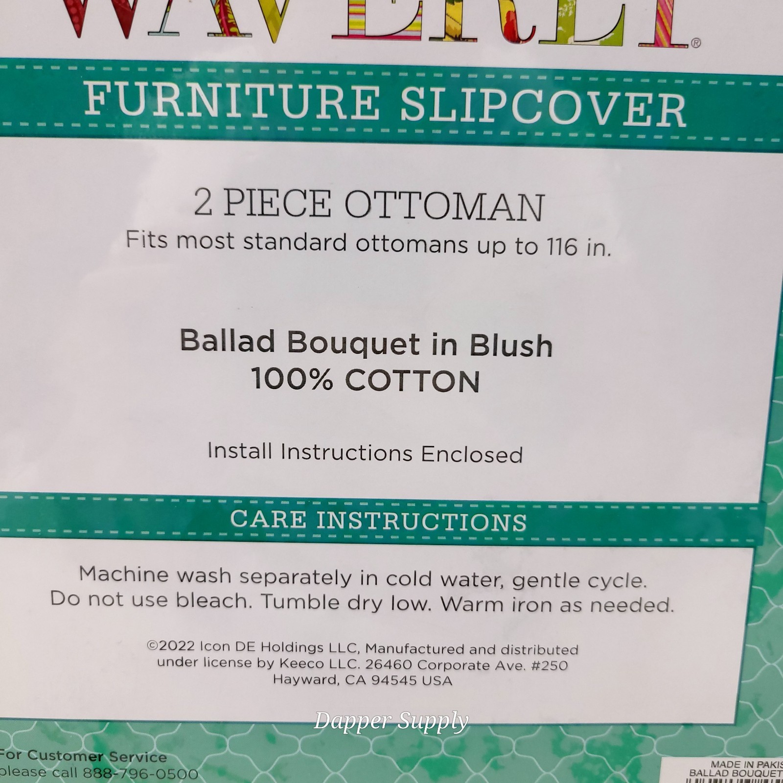 Waverly Ballad Bouquet 2 Piece Ottoman Slipcover in Blush Floral 116" New