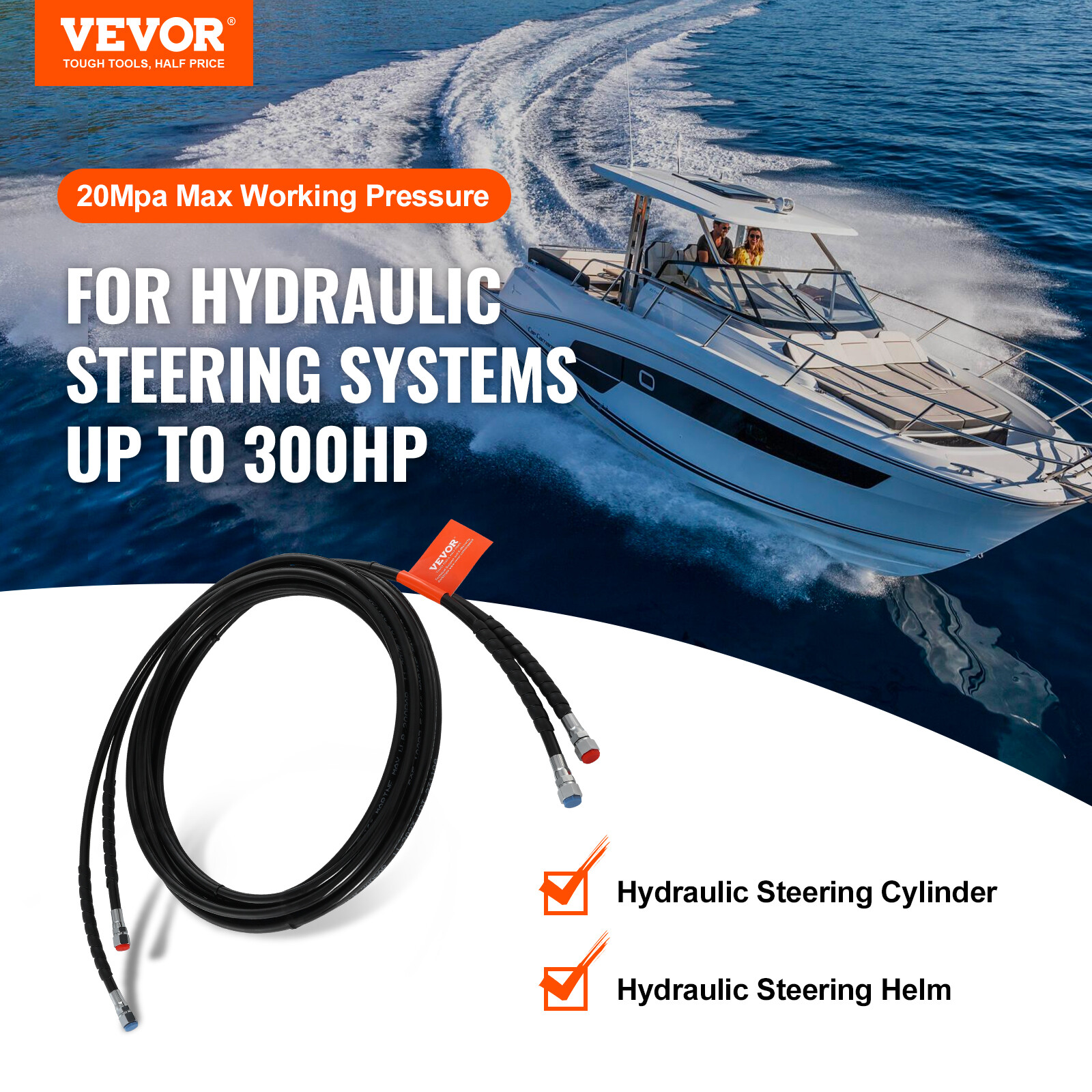 VEVOR Outboard Hose Kit 20 ft Hydraulic Steering Hose for Outboard Steering Boat