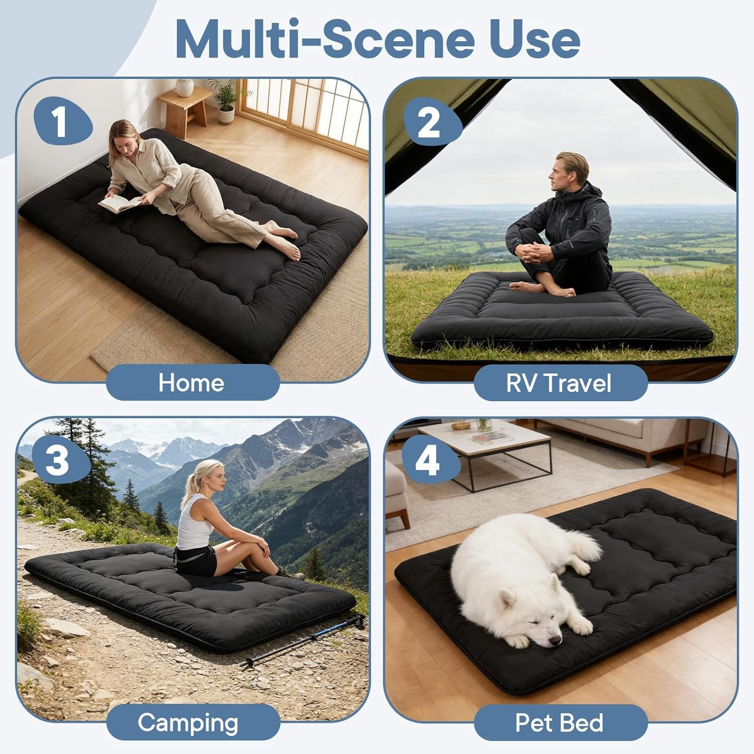 4-Inch Floor Mattress,Japanese Tatami Futon Mattress w/Removable Cover,Roll Up