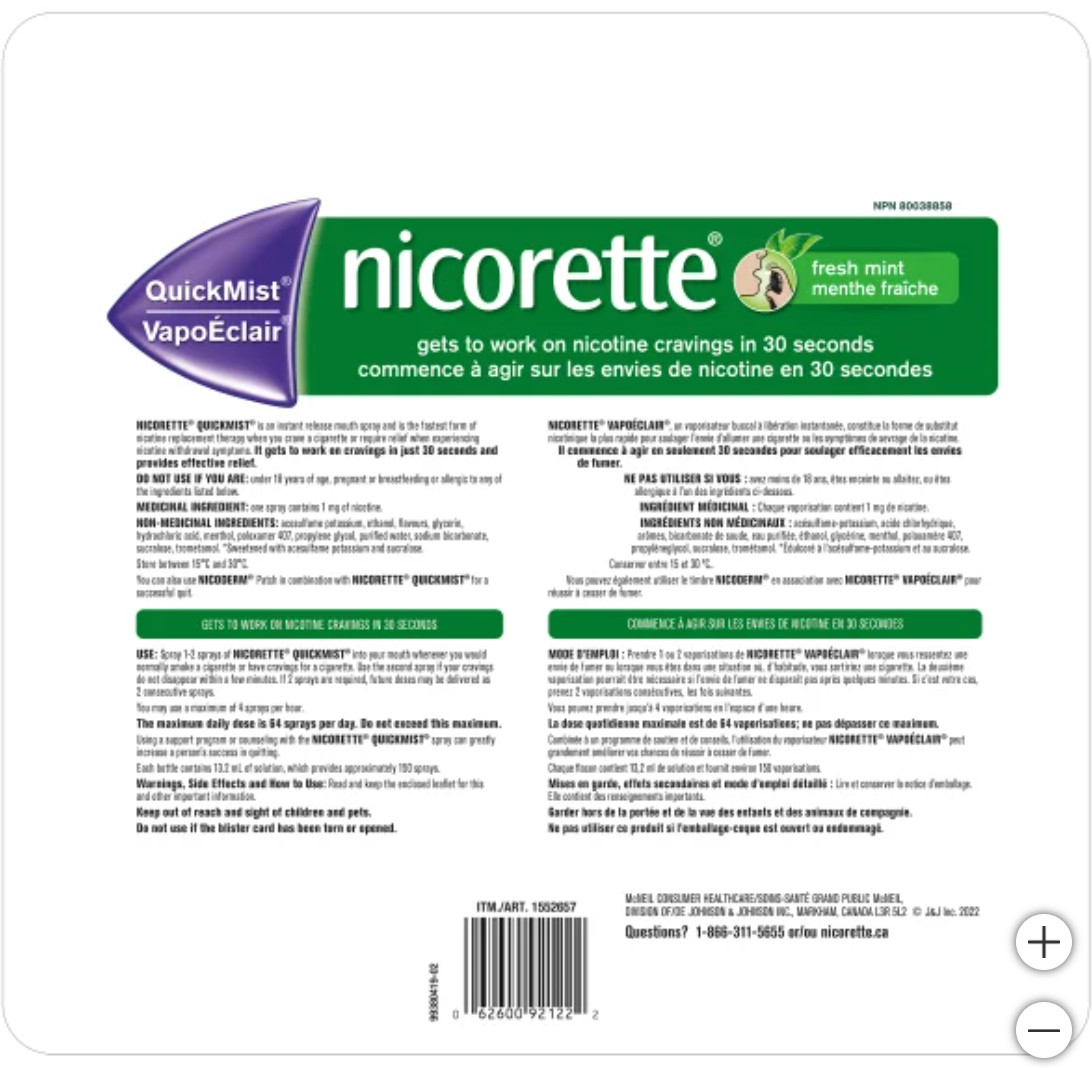 MLS Nicorette Quickmist MINT 1mg 150 Spray Duo 3-Pack Fast shipping