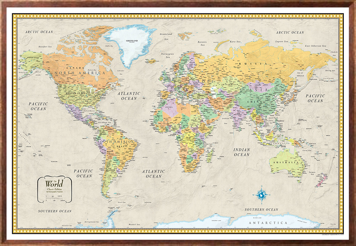 RMC 32" x 50" World Wall Map Mural Poster Classic Edition Earth Tone Wall Decor