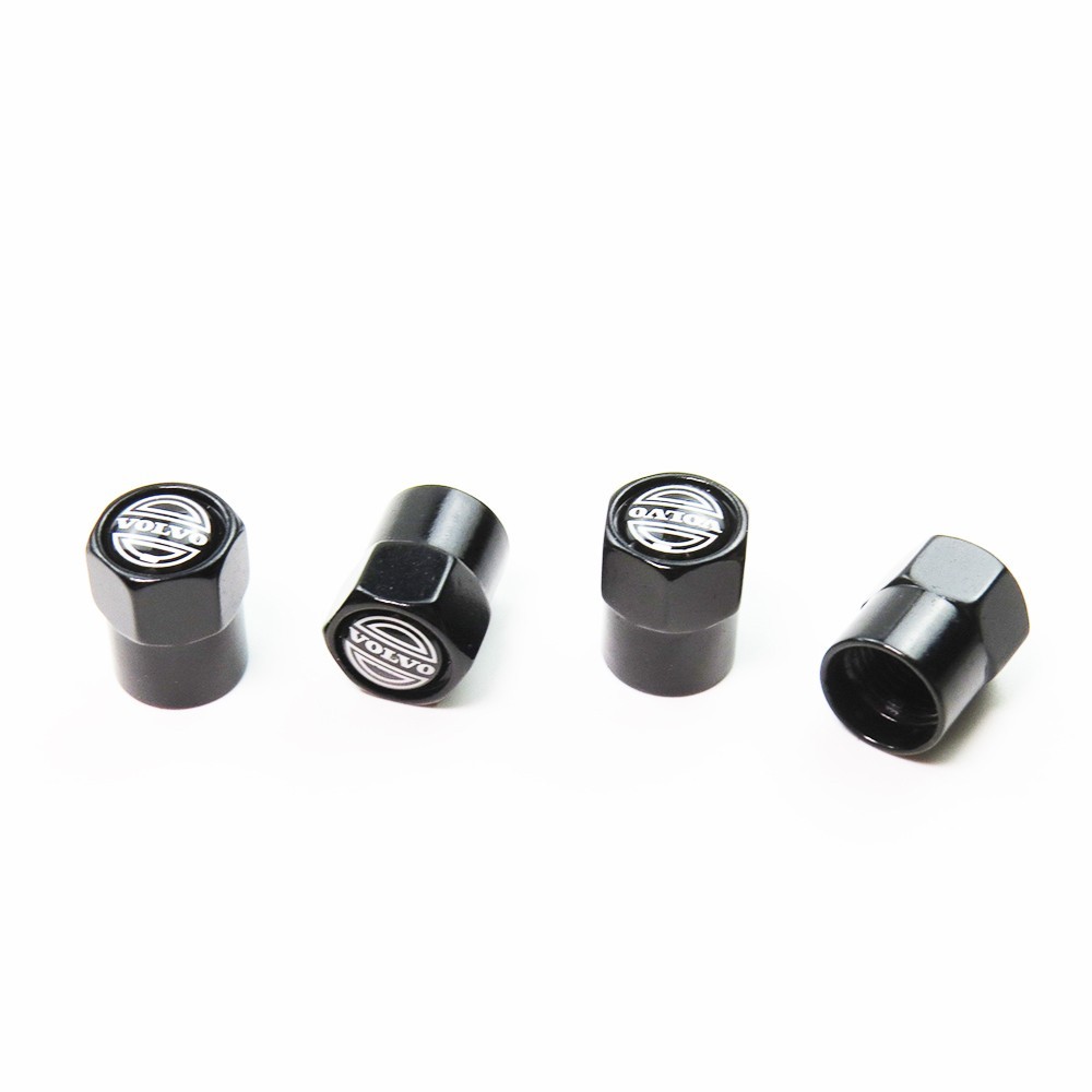 Compatible with Volvo 4Pcs Tire Valve Stem Caps Black Anodized Aluminum