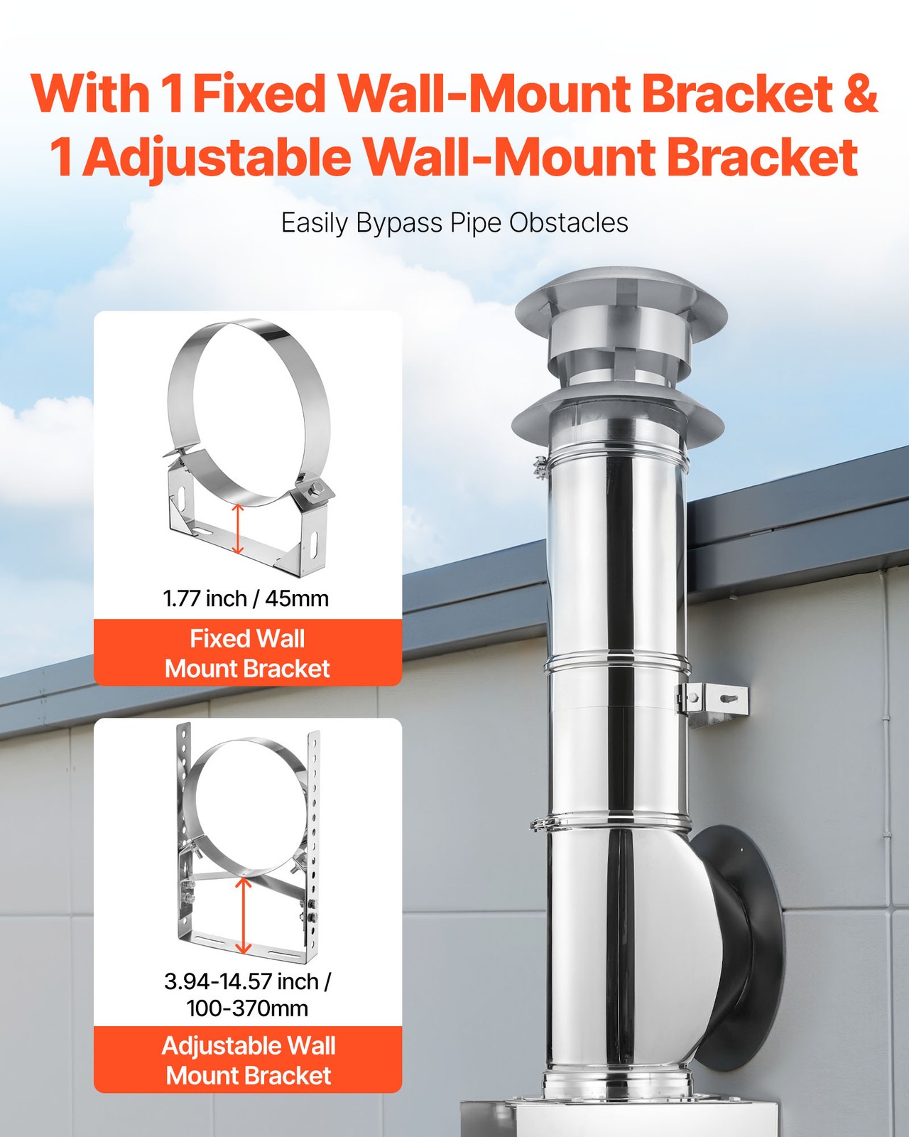 VEVOR External Chimney Kit 6 Inch External with Windproof Cap Wall Bracket Roof