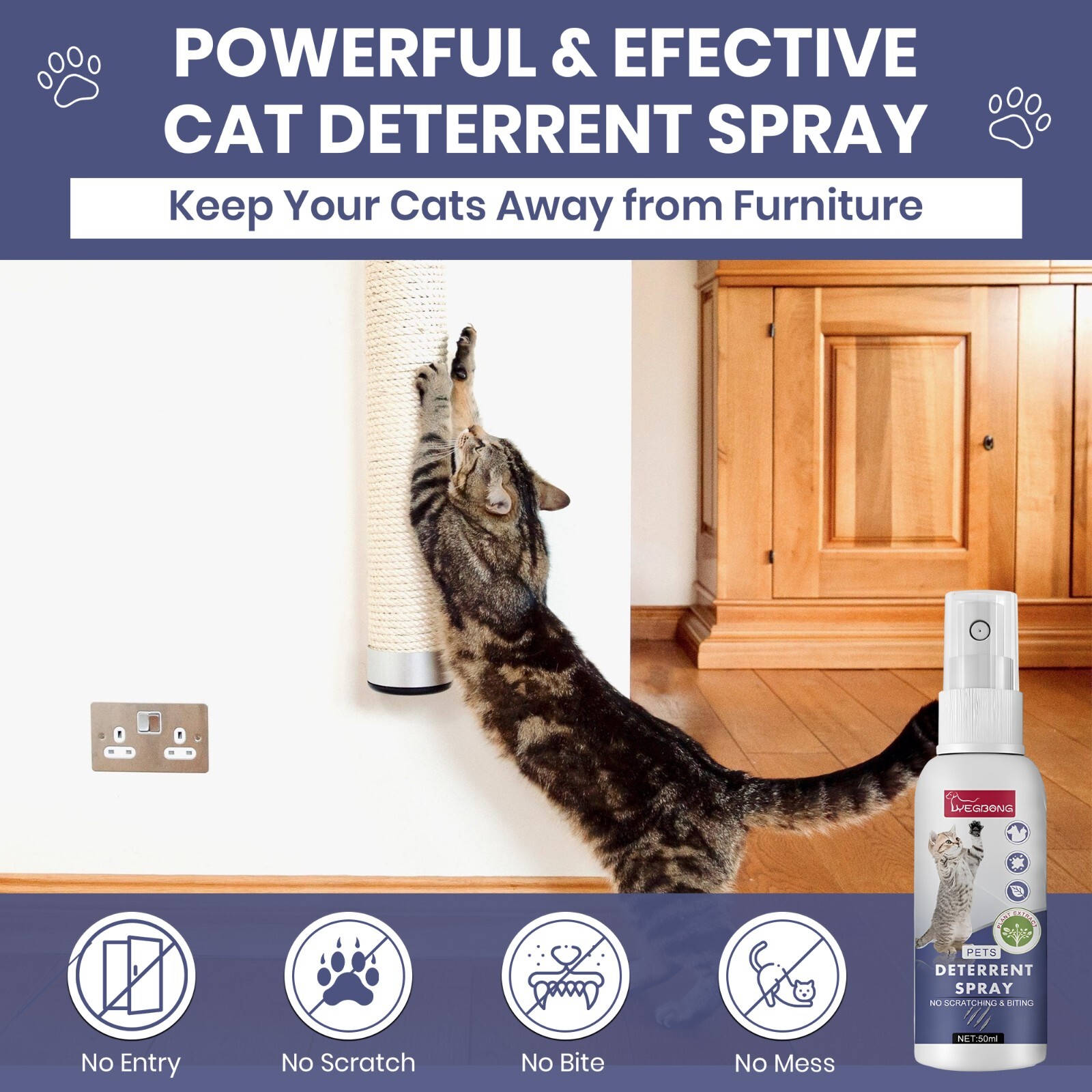 Yegbong Cat Deterrent/Repellent Spray 50ml– Stop Scratching, Biting, Marking