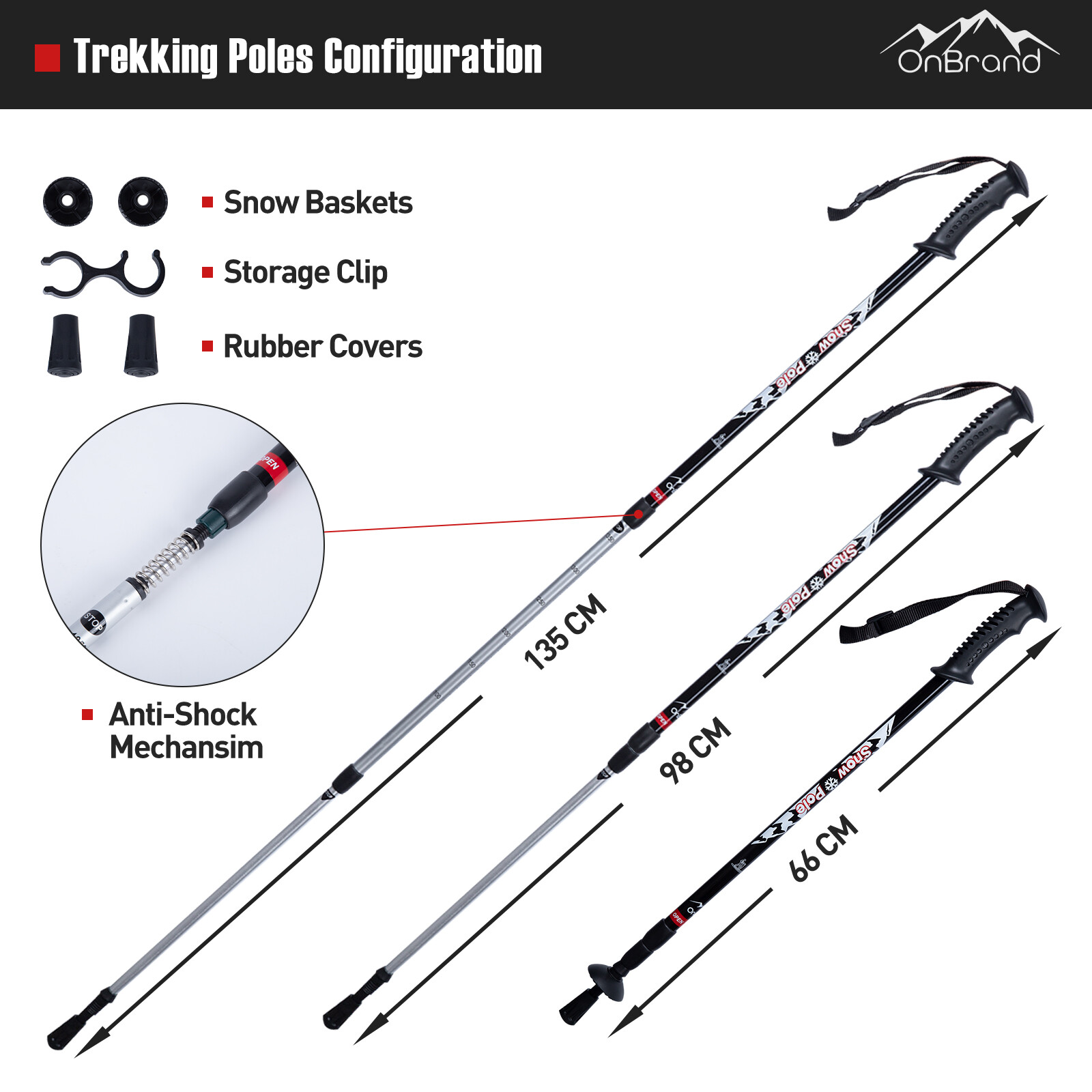 Lightweight Al Snowshoes Unisex 21/25 Inch Pair Anti-shock With Poles Kit & Bag