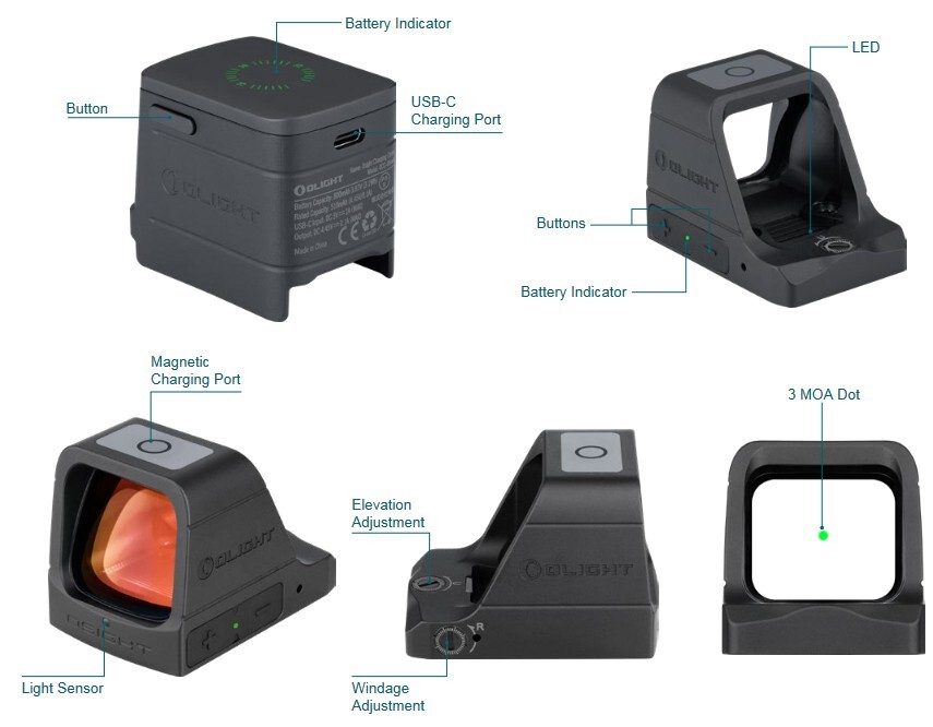Olight Osight Red - See the Power, 3 MOA, 1st Magnetic Charging Cover