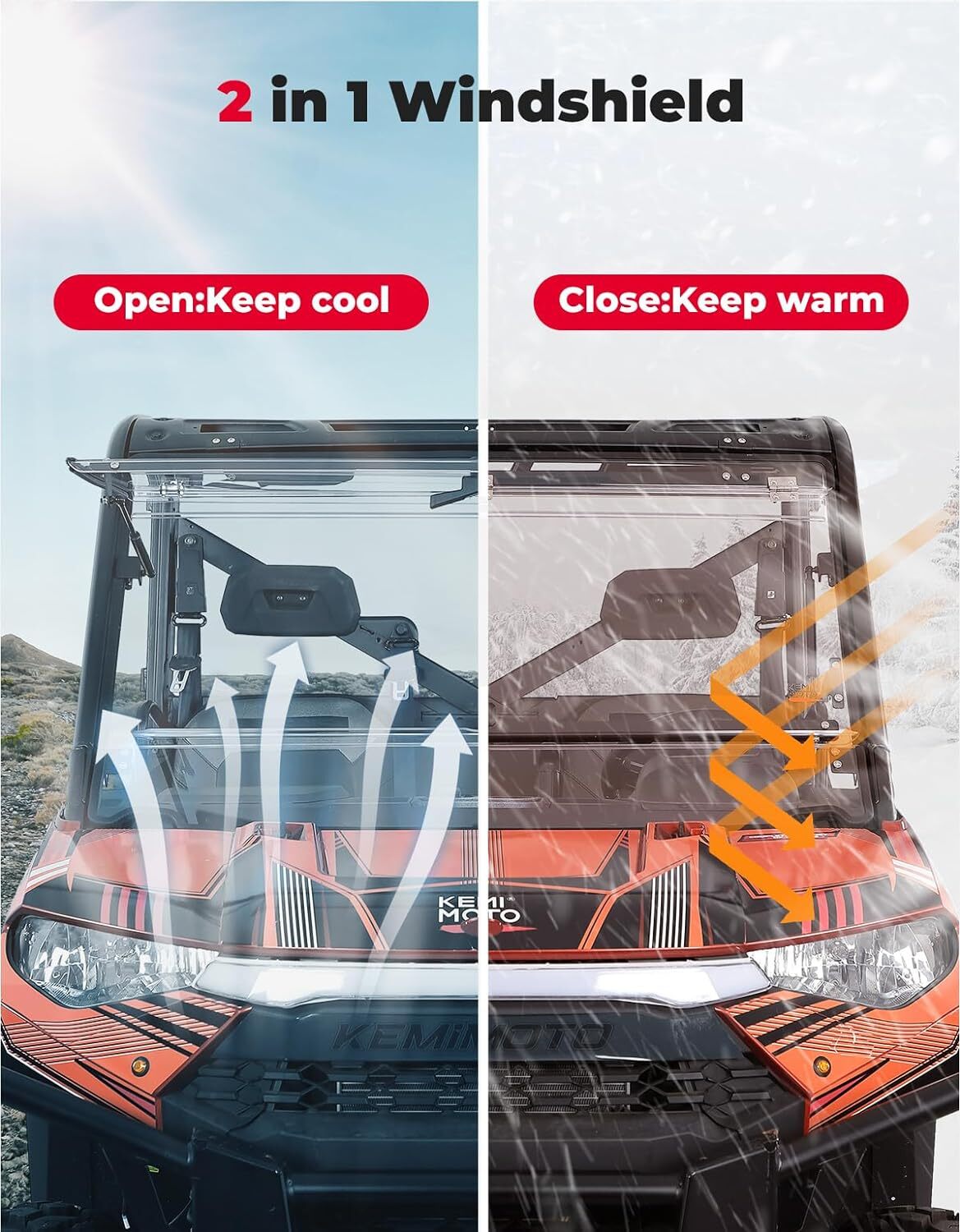 Scratch Resistant Front Flip Windshield for Polaris Ranger XP 900/ 1000 Crew