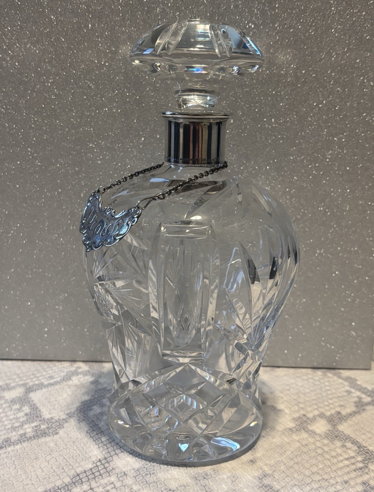 Spritz&Firman Crystal And Silver Collar Decanter From Mid 20Th Century With Tag
